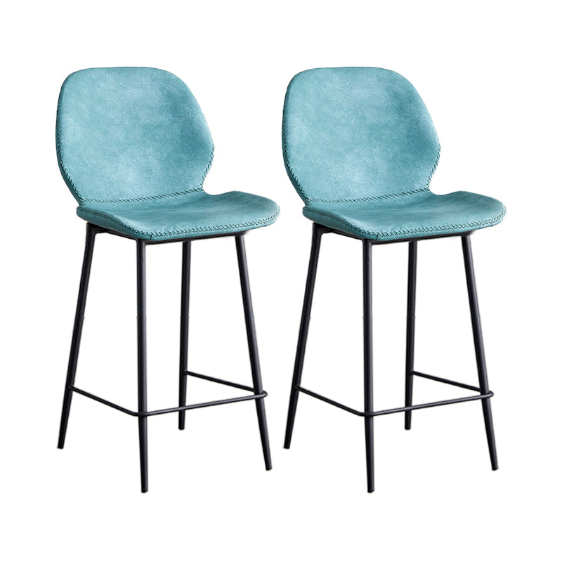 Modern Style Iron Bar Stool with Footrest Low Back Simple Bar Stool Blue 2 Piece Set Counter Stool(26"H) Clearhalo 'Bar Furniture' 'Bar Stools' 'bar_stools' 'furn' 'furn_bar_stools' 'furniture_bar_stools' 'Kitchen & Dining Furniture' 'kitchen&dining_furn' 'kitchen' 'kitchen_furn' Furniture' 4537413