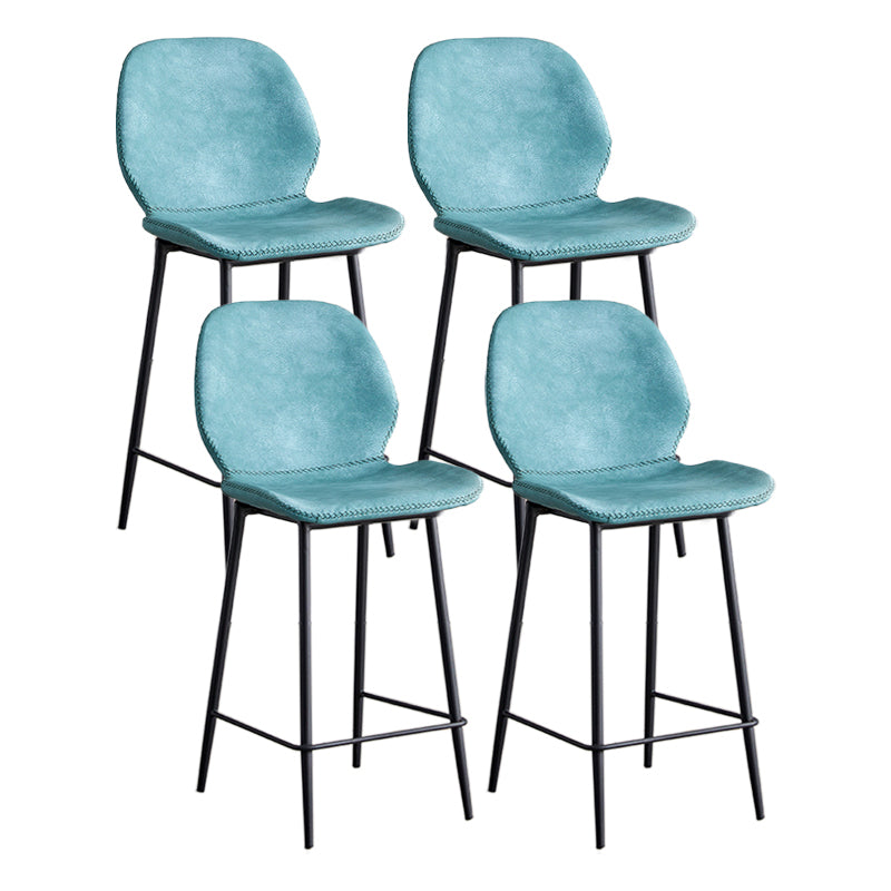 Modern Style Iron Bar Stool with Footrest Low Back Simple Bar Stool Blue 4 Piece Set Counter Stool(26"H) Clearhalo 'Bar Furniture' 'Bar Stools' 'bar_stools' 'furn' 'furn_bar_stools' 'furniture_bar_stools' 'Kitchen & Dining Furniture' 'kitchen&dining_furn' 'kitchen' 'kitchen_furn' Furniture' 4537414