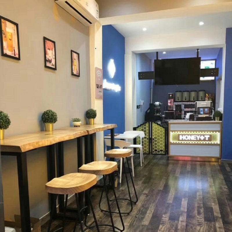 Brown Modern Style Specialty Table Solid Wood and Metal Coffee Shop Bar Table 63"L x 17.7"W x 41.3"H Without Chairs Clearhalo 'Bar Furniture' 'Bar Tables' 'bar_tables' 'furn' 'furn_bar_tables' 'Furniture' 'furniture_bar_tables' 'Kitchen & Dining Furniture' 4537433