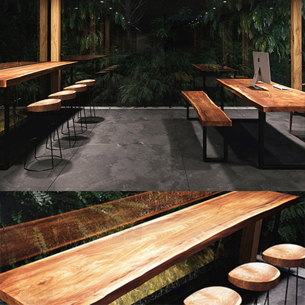 Brown Modern Style Specialty Table Solid Wood and Metal Coffee Shop Bar Table Clearhalo 'Bar Furniture' 'Bar Tables' 'bar_tables' 'furn' 'furn_bar_tables' 'Furniture' 'furniture_bar_tables' 'Kitchen & Dining Furniture' 4537440