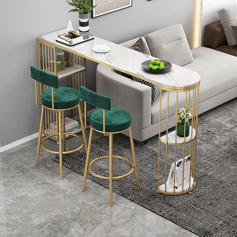 Glam Marble Bar Table with Specialty Table Top Gold Double Pedestal Table - 42" H Clearhalo 'Bar Furniture' 'Bar Tables' 'bar_tables' 'furn' 'furn_bar_tables' 'Furniture' 'furniture_bar_tables' 'Kitchen & Dining Furniture' 4537466