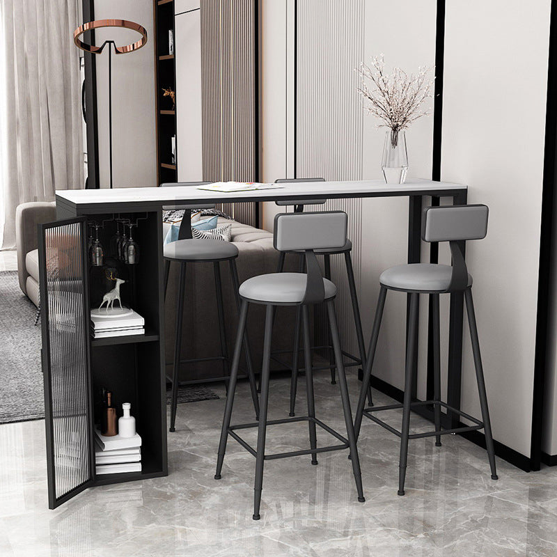 White Modern Style Table in Faux Marble and Metal with Shelf Bar Table 70.9"L x 15.7"W x 41.3"H White Without Chairs Clearhalo 'Bar Furniture' 'Bar Tables' 'bar_tables' 'furn' 'furn_bar_tables' 'Furniture' 'furniture_bar_tables' 'Kitchen & Dining Furniture' 4537490