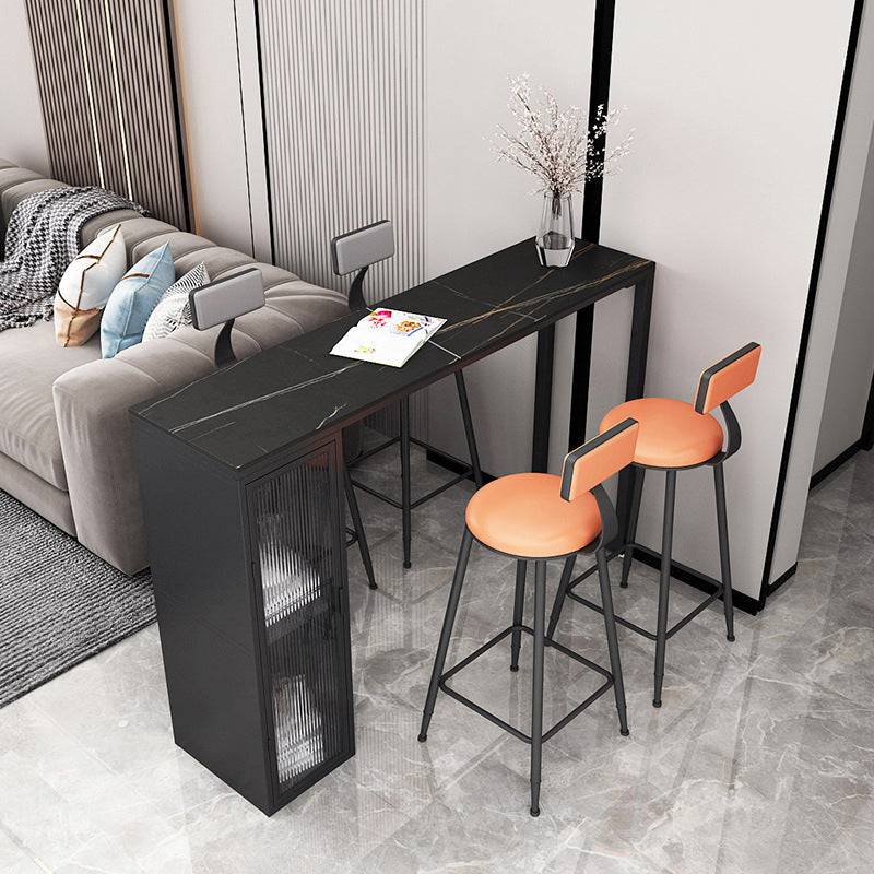 White Modern Style Table in Faux Marble and Metal with Shelf Bar Table Black Without Chairs Clearhalo 'Bar Furniture' 'Bar Tables' 'bar_tables' 'furn' 'furn_bar_tables' 'Furniture' 'furniture_bar_tables' 'Kitchen & Dining Furniture' 4537491