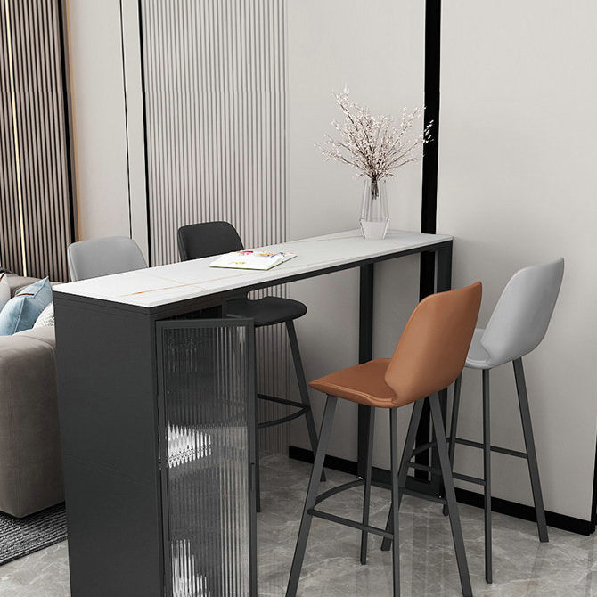White Modern Style Table in Faux Marble and Metal with Shelf Bar Table 63"L x 15.7"W x 41.3"H White-Gold Without Chairs Clearhalo 'Bar Furniture' 'Bar Tables' 'bar_tables' 'furn' 'furn_bar_tables' 'Furniture' 'furniture_bar_tables' 'Kitchen & Dining Furniture' 4537495