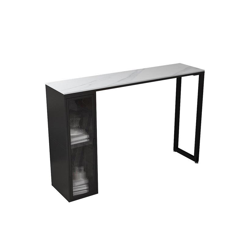 White Modern Style Table in Faux Marble and Metal with Shelf Bar Table White Without Chairs Clearhalo 'Bar Furniture' 'Bar Tables' 'bar_tables' 'furn' 'furn_bar_tables' 'Furniture' 'furniture_bar_tables' 'Kitchen & Dining Furniture' 4537496