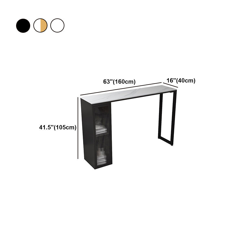 White Modern Style Table in Faux Marble and Metal with Shelf Bar Table Clearhalo 'Bar Furniture' 'Bar Tables' 'bar_tables' 'furn' 'furn_bar_tables' 'Furniture' 'furniture_bar_tables' 'Kitchen & Dining Furniture' 4537501