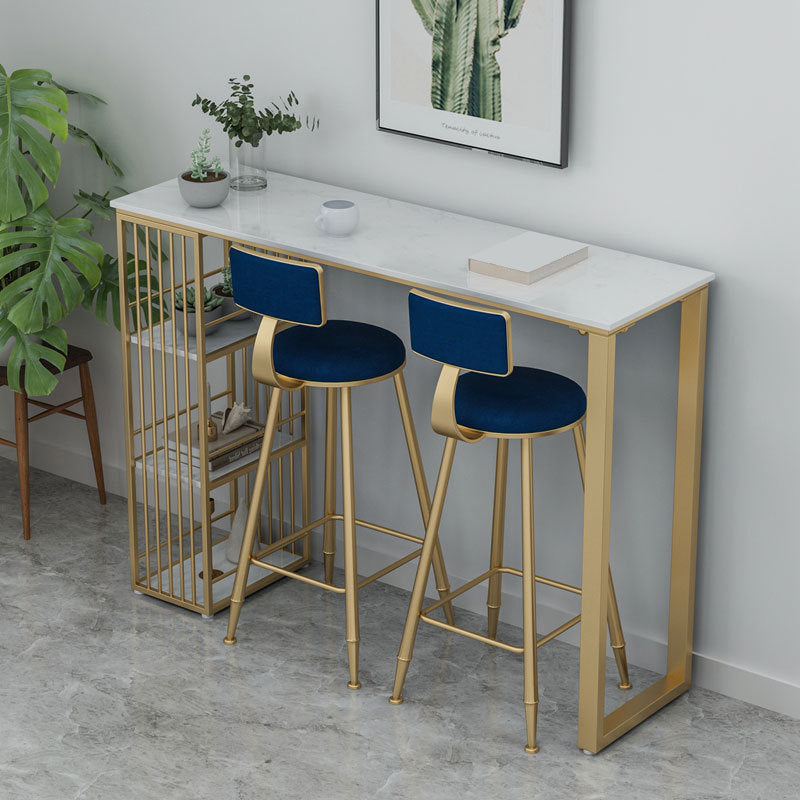 Glam Marble Pub Table with Rectangle Table Top Gold Double Pedestal Table - 42" H 70.9"L x 15.7"W x 41.3"H White-Gold Without Chairs Clearhalo 'Bar Furniture' 'Bar Tables' 'bar_tables' 'furn' 'furn_bar_tables' 'Furniture' 'furniture_bar_tables' 'Kitchen & Dining Furniture' 4537506