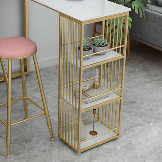 Glam Marble Pub Table with Rectangle Table Top Gold Double Pedestal Table - 42" H Clearhalo 'Bar Furniture' 'Bar Tables' 'bar_tables' 'furn' 'furn_bar_tables' 'Furniture' 'furniture_bar_tables' 'Kitchen & Dining Furniture' 4537511