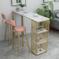 Glam Marble Pub Table with Rectangle Table Top Gold Double Pedestal Table - 42" H Clearhalo 'Bar Furniture' 'Bar Tables' 'bar_tables' 'furn' 'furn_bar_tables' 'Furniture' 'furniture_bar_tables' 'Kitchen & Dining Furniture' 4537512
