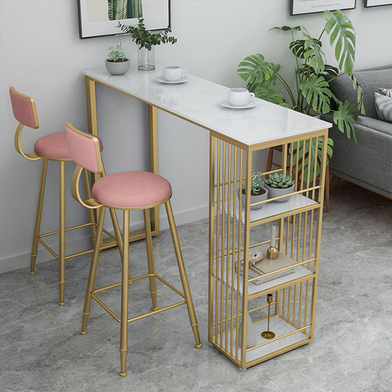 Glam Marble Pub Table with Rectangle Table Top Gold Double Pedestal Table - 42" H Clearhalo 'Bar Furniture' 'Bar Tables' 'bar_tables' 'furn' 'furn_bar_tables' 'Furniture' 'furniture_bar_tables' 'Kitchen & Dining Furniture' 4537512