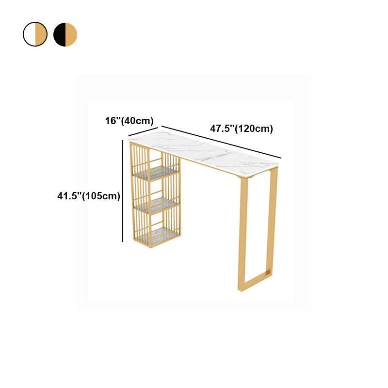 Glam Marble Pub Table with Rectangle Table Top Gold Double Pedestal Table - 42" H Clearhalo 'Bar Furniture' 'Bar Tables' 'bar_tables' 'furn' 'furn_bar_tables' 'Furniture' 'furniture_bar_tables' 'Kitchen & Dining Furniture' 4537515