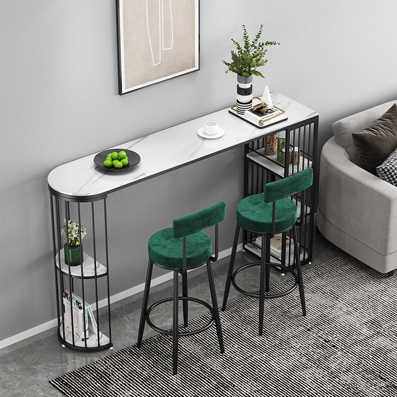 White and Black Glam StyleTable in Faux Marble and Iron Milk Tea Shop Bar Table 63"L x 15.7"W x 41.3"H Black-White Without Chairs Clearhalo 'Bar Furniture' 'Bar Tables' 'bar_tables' 'furn' 'furn_bar_tables' 'Furniture' 'furniture_bar_tables' 'Kitchen & Dining Furniture' 4537525