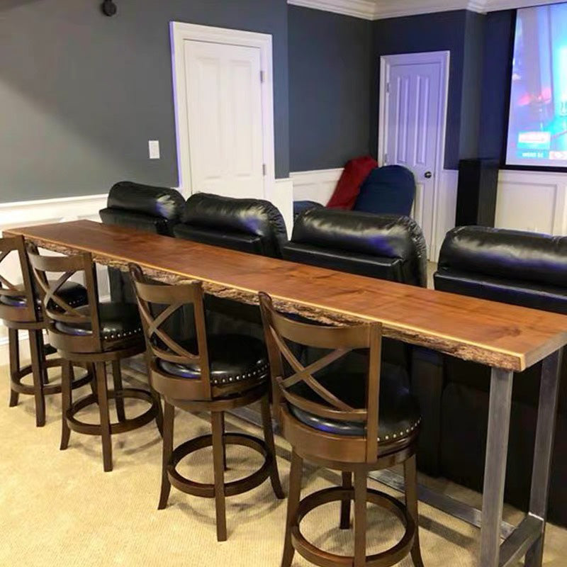 Brown Modern Style Table in Solid Wood and Metal Balcony Bar Table 63"L x 17.7"W x 41.3"H Clearhalo 'Bar Furniture' 'Bar Tables' 'bar_tables' 'Furniture' 'furniture_bar_tables' 'Kitchen & Dining Furniture' 4537562