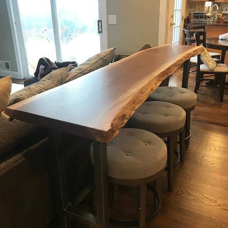 Brown Modern Style Table in Solid Wood and Metal Balcony Bar Table 55.1"L x 17.7"W x 41.3"H Clearhalo 'Bar Furniture' 'Bar Tables' 'bar_tables' 'Furniture' 'furniture_bar_tables' 'Kitchen & Dining Furniture' 4537563
