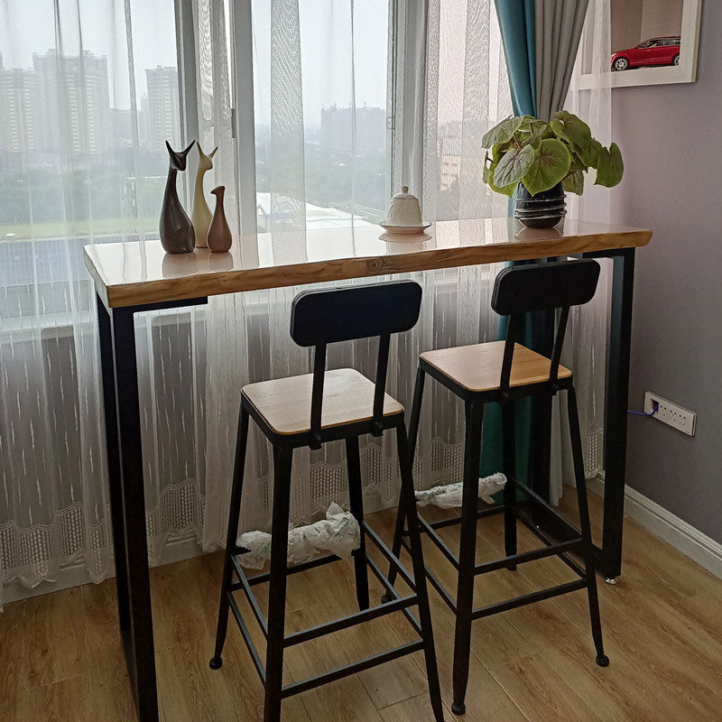 Brown Modern Style Table in Pine Wood and Metal Balcony Bar Table 39.4"L x 15.7"W x 41.3"H Without Chairs Clearhalo 'Bar Furniture' 'Bar Tables' 'bar_tables' 'furn' 'furn_bar_tables' 'Furniture' 'furniture_bar_tables' 'Kitchen & Dining Furniture' 4537583