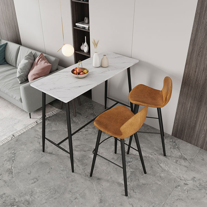 Modern Marble Pub Table with Rectangle Table Top Black Trestle Table - 42" H Clearhalo 'Bar Furniture' 'Bar Tables' 'bar_tables' 'furn' 'furn_bar_tables' 'Furniture' 'furniture_bar_tables' 'Kitchen & Dining Furniture' 4537604