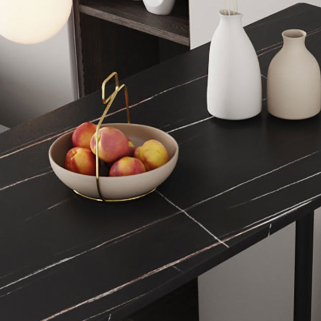 Modern Marble Pub Table with Rectangle Table Top Black Trestle Table - 42" H Clearhalo 'Bar Furniture' 'Bar Tables' 'bar_tables' 'furn' 'furn_bar_tables' 'Furniture' 'furniture_bar_tables' 'Kitchen & Dining Furniture' 4537606
