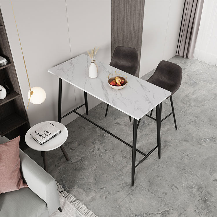 Modern Marble Pub Table with Rectangle Table Top Black Trestle Table - 42" H Clearhalo 'Bar Furniture' 'Bar Tables' 'bar_tables' 'furn' 'furn_bar_tables' 'Furniture' 'furniture_bar_tables' 'Kitchen & Dining Furniture' 4537609