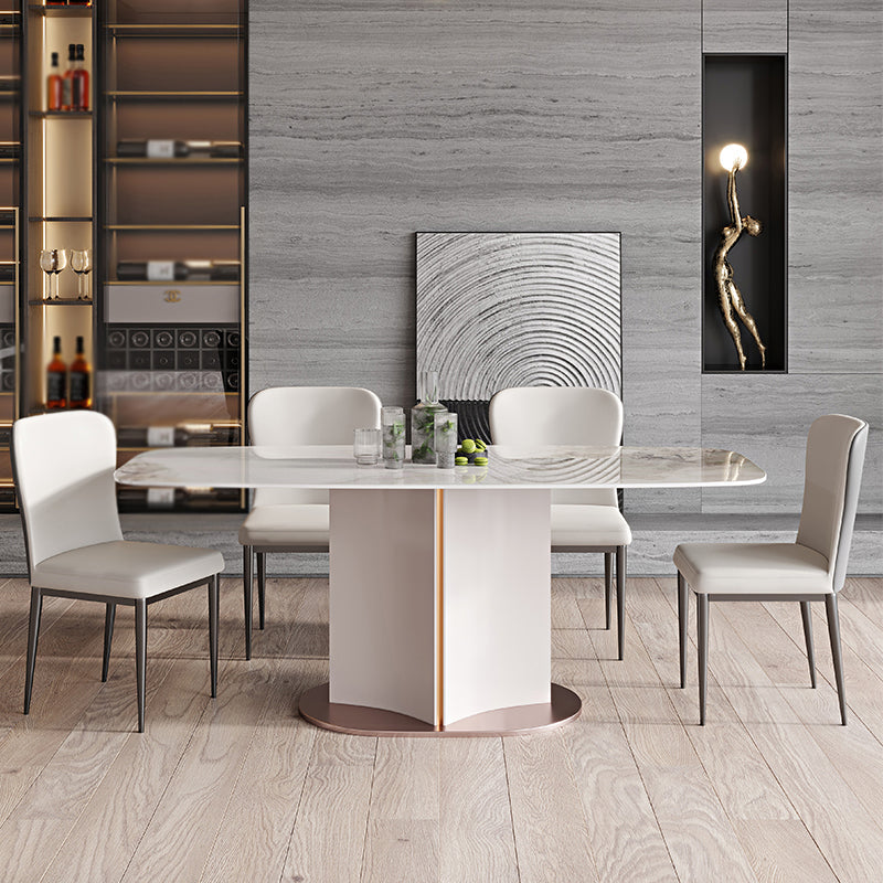 dern 1/2/3/5/7 Pieces Dining Set Sintered Stone Dining Table Set with Leather Chairs 5 Pieces: Table, 4 Chairs Clearhalo 'Dining Room Sets' 'Dining Tables & Seating' 'dining_room_set' 'furn' 'furn_dining_room_set' 'Furniture' 'furniture_dining_room_set' 'Kitchen & Dining Furniture' 'kitchen&dining_furn' 'kitchen' 4537697