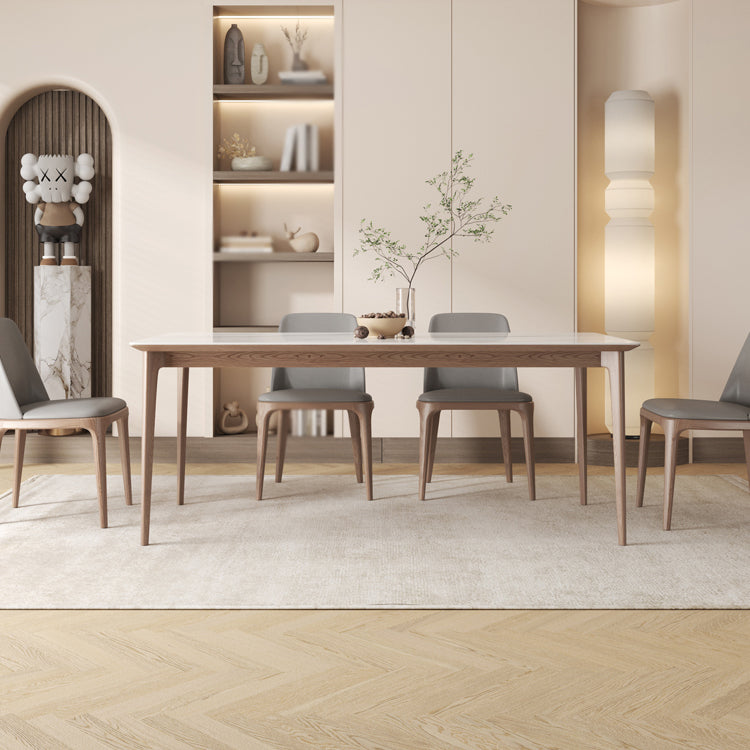 Modern 1/4/5/6/7 Pieces Dining Set Sintered Stone Dining Table Set with Wood Legs for Home Clearhalo 'Dining Room Sets' 'Dining Tables & Seating' 'dining_room_set' 'furn' 'furn_dining_room_set' 'Furniture' 'furniture_dining_room_set' 'Kitchen & Dining Furniture' 'kitchen&dining_furn' 'kitchen' 4537753