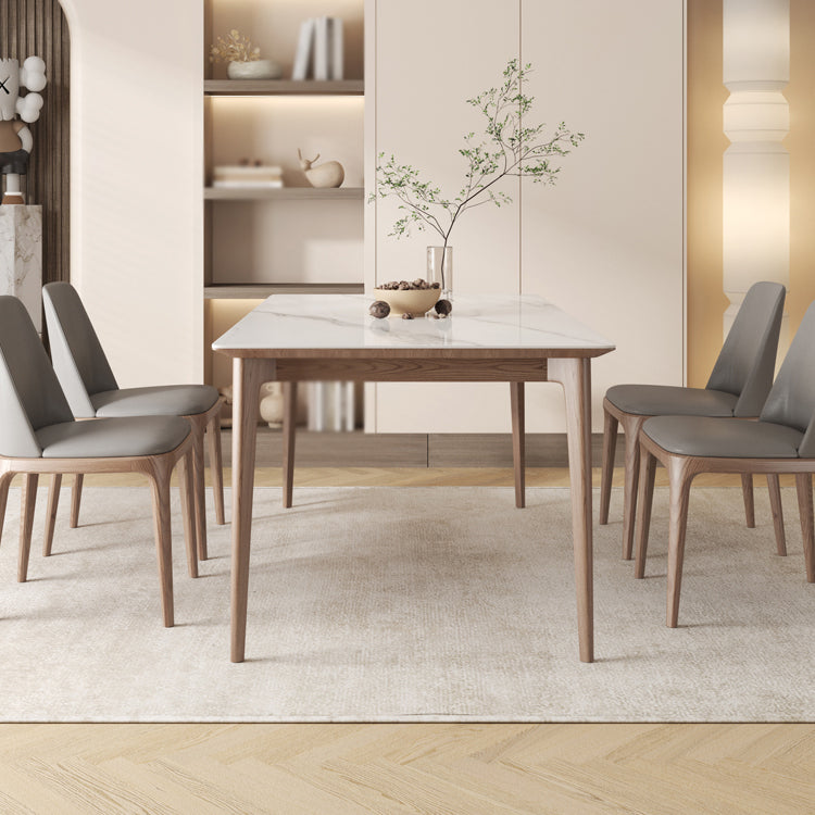 Modern 1/4/5/6/7 Pieces Dining Set Sintered Stone Dining Table Set with Wood Legs for Home 5 Pieces: Table, 4 Chairs Clearhalo 'Dining Room Sets' 'Dining Tables & Seating' 'dining_room_set' 'furn' 'furn_dining_room_set' 'Furniture' 'furniture_dining_room_set' 'Kitchen & Dining Furniture' 'kitchen&dining_furn' 'kitchen' 4537755