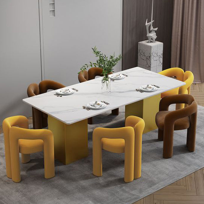 Glam 1/2/5/7 Pieces Dinette Set Sintered Stone Dining Table Sets 7 Pieces: White-gold Table, 3 Coffee+3 Orange Chairs Clearhalo 'Dining Room Sets' 'Dining Tables & Seating' 'dining_room_set' 'furn' 'furn_dining_room_set' 'Furniture' 'furniture_dining_room_set' 'Kitchen & Dining Furniture' 'kitchen&dining_furn' 'kitchen' 4537770