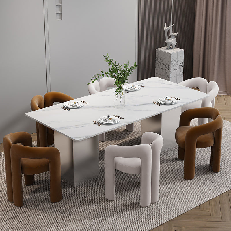 Glam 1/2/5/7 Pieces Dinette Set Sintered Stone Dining Table Sets 7 Pieces: White Table, 3 Coffee+3 Beige Chairs Clearhalo 'Dining Room Sets' 'Dining Tables & Seating' 'dining_room_set' 'furn' 'furn_dining_room_set' 'Furniture' 'furniture_dining_room_set' 'Kitchen & Dining Furniture' 'kitchen&dining_furn' 'kitchen' 4537771