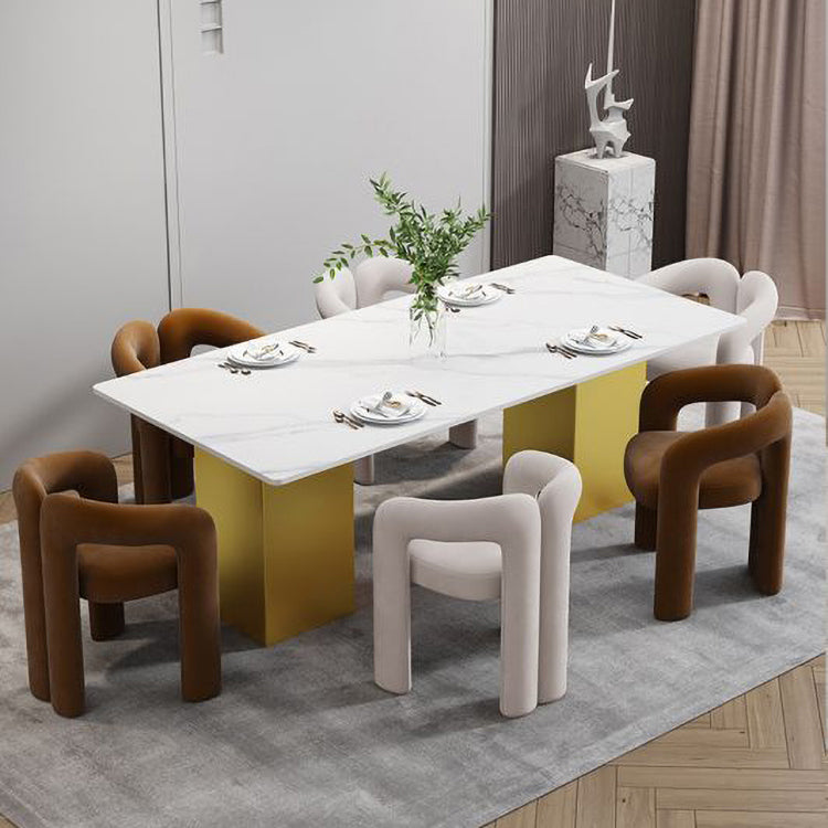 Glam 1/2/5/7 Pieces Dinette Set Sintered Stone Dining Table Sets 7 Pieces: White-Gold Table, 3 Beige+3 Coffee Chairs Clearhalo 'Dining Room Sets' 'Dining Tables & Seating' 'dining_room_set' 'furn' 'furn_dining_room_set' 'Furniture' 'furniture_dining_room_set' 'Kitchen & Dining Furniture' 'kitchen&dining_furn' 'kitchen' 4537773