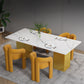 Glam 1/2/5/7 Pieces Dinette Set Sintered Stone Dining Table Sets 5 Pieces: White-gold Table, 4 Orange Chairs Clearhalo 'Dining Room Sets' 'Dining Tables & Seating' 'dining_room_set' 'furn' 'furn_dining_room_set' 'Furniture' 'furniture_dining_room_set' 'Kitchen & Dining Furniture' 'kitchen&dining_furn' 'kitchen' 4537774