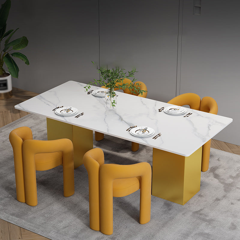 Glam 1/2/5/7 Pieces Dinette Set Sintered Stone Dining Table Sets 5 Pieces: White-gold Table, 4 Orange Chairs Clearhalo 'Dining Room Sets' 'Dining Tables & Seating' 'dining_room_set' 'furn' 'furn_dining_room_set' 'Furniture' 'furniture_dining_room_set' 'Kitchen & Dining Furniture' 'kitchen&dining_furn' 'kitchen' 4537774