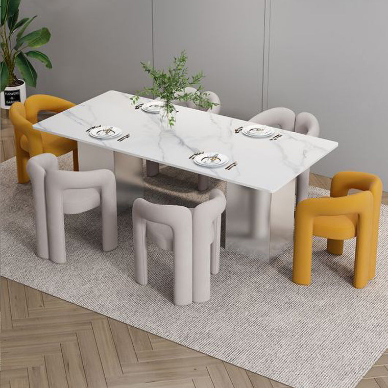 Glam 1/2/5/7 Pieces Dinette Set Sintered Stone Dining Table Sets 7 Pieces: White Table, 4 Beige+2 Orange Chairs Clearhalo 'Dining Room Sets' 'Dining Tables & Seating' 'dining_room_set' 'furn' 'furn_dining_room_set' 'Furniture' 'furniture_dining_room_set' 'Kitchen & Dining Furniture' 'kitchen&dining_furn' 'kitchen' 4537776