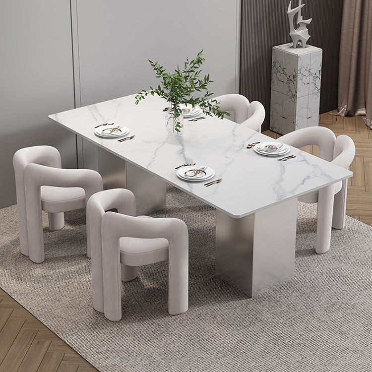 Glam 1/2/5/7 Pieces Dinette Set Sintered Stone Dining Table Sets 5 Pieces: White Table, 4 Beige Chairs Clearhalo 'Dining Room Sets' 'Dining Tables & Seating' 'dining_room_set' 'furn' 'furn_dining_room_set' 'Furniture' 'furniture_dining_room_set' 'Kitchen & Dining Furniture' 'kitchen&dining_furn' 'kitchen' 4537778