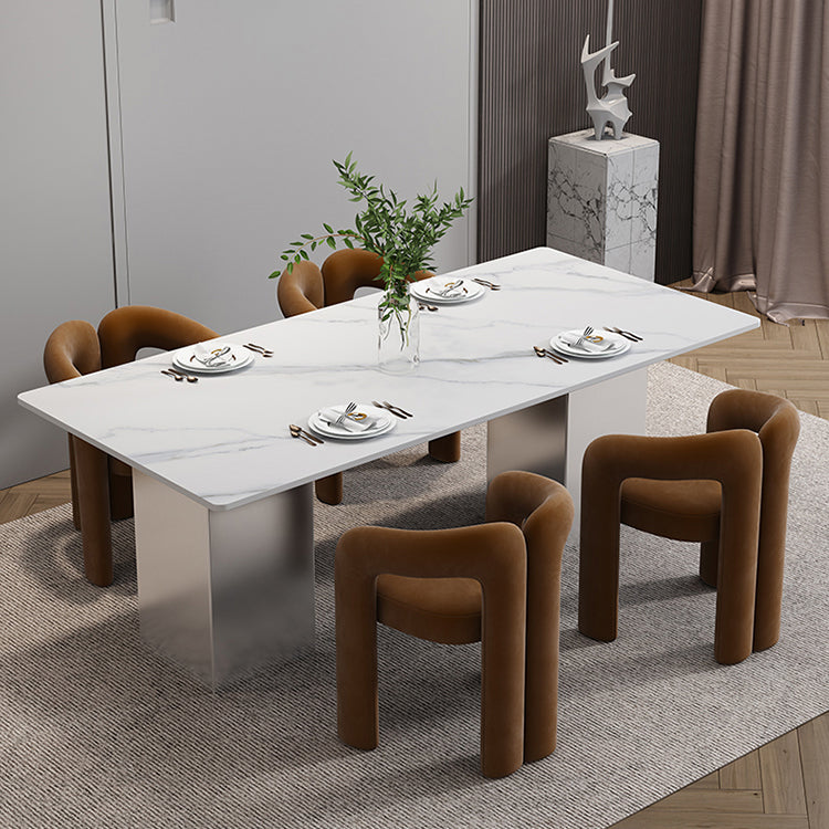Glam 1/2/5/7 Pieces Dinette Set Sintered Stone Dining Table Sets 5 Pieces: White Table, 4 Coffee Chairs Clearhalo 'Dining Room Sets' 'Dining Tables & Seating' 'dining_room_set' 'furn' 'furn_dining_room_set' 'Furniture' 'furniture_dining_room_set' 'Kitchen & Dining Furniture' 'kitchen&dining_furn' 'kitchen' 4537780
