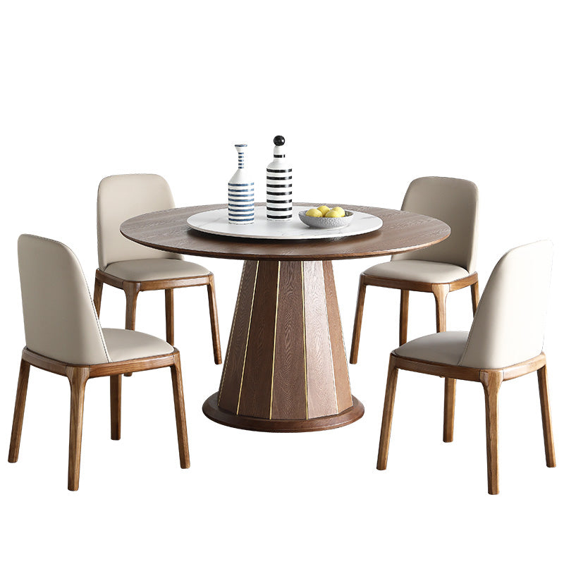 Modern 1/4/5/7 Pieces Dining Set Sintered Stone Dining Table Set with Wooden Legs for Home 5 Pieces: White-Brown Table, 4 Chairs Clearhalo 'Dining Room Sets' 'Dining Tables & Seating' 'dining_room_set' 'furn' 'furn_dining_room_set' 'Furniture' 'furniture_dining_room_set' 'Kitchen & Dining Furniture' 'kitchen&dining_furn' 'kitchen' 4537887