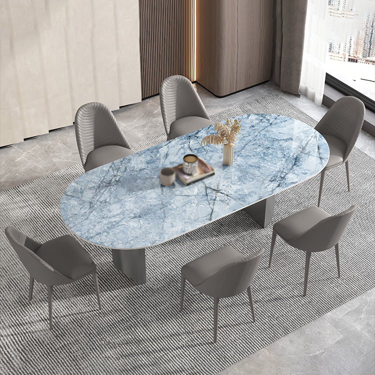 Contemporary 1/3/4/5/7 Pieces Dining Set Oval Shape Dining Room Table Set 7 Pieces: Table, 6 Chairs Clearhalo 'Dining Room Sets' 'Dining Tables & Seating' 'dining_room_set' 'furn' 'furn_dining_room_set' 'Furniture' 'furniture_dining_room_set' 'Kitchen & Dining Furniture' 'kitchen&dining_furn' 'kitchen' 4537909