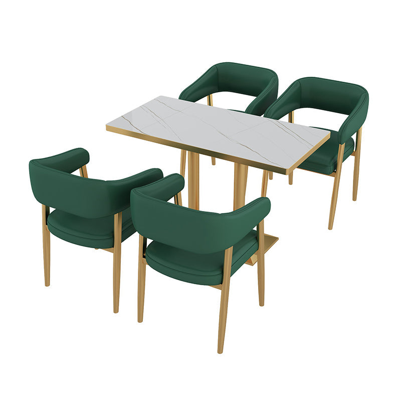 Glam Style 1/2/3/5 Pieces Dining Table Set Metal Dining Room Furniture Set 5 Pieces: White Table, 4 Dark-Green Chairs Clearhalo 'Dining Room Sets' 'Dining Tables & Seating' 'dining_room_set' 'furn' 'furn_dining_room_set' 'Furniture' 'furniture_dining_room_set' 'Kitchen & Dining Furniture' 'kitchen&dining_furn' 'kitchen' 4537923