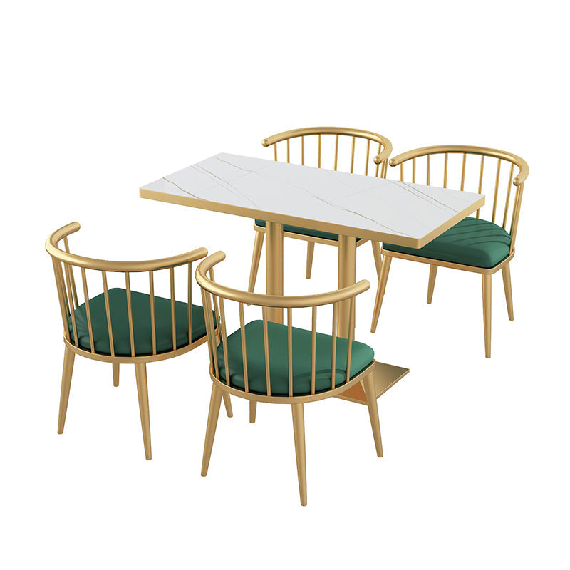 Glam Style 1/2/3/5 Pieces Dining Table Set Metal Dining Room Furniture Set 5 Pieces: White Table, 4 Green Chairs Clearhalo 'Dining Room Sets' 'Dining Tables & Seating' 'dining_room_set' 'furn' 'furn_dining_room_set' 'Furniture' 'furniture_dining_room_set' 'Kitchen & Dining Furniture' 'kitchen&dining_furn' 'kitchen' 4537924