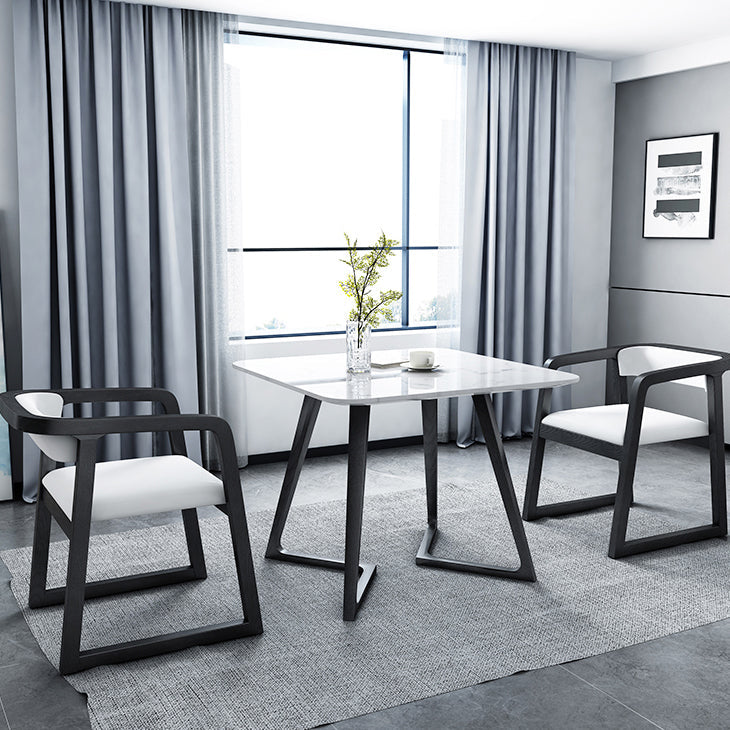 Double Pedestal Stone Table Industrial Style Dining Room Table for Indoor Square 35.4"L x 35.4"W x 29.5"H Without Chairs Clearhalo ' dining_table' 'Dining Tables & Seating' 'Dining Tables' 'furn' 'furn_dining_table' 'Furniture' 'furniture_dining_table' 'Kitchen & Dining Furniture' 'kitchen&dining_furn' 'kitchen' 'kitchen_dining_table' 4537972