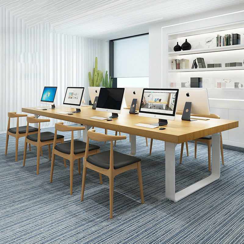 Metal Industrial Rectangle Dining Table Pine Solid Wood Top Table with Sled Base 110.2"L x 39.4"W x 29.5"H Without Chairs Clearhalo ' dining_table' 'Dining Tables & Seating' 'Dining Tables' 'furn' 'furn_dining_table' 'Furniture' 'furniture_dining_table' 'Kitchen & Dining Furniture' 'kitchen&dining_furn' 'kitchen' 'kitchen_dining_table' 4537990