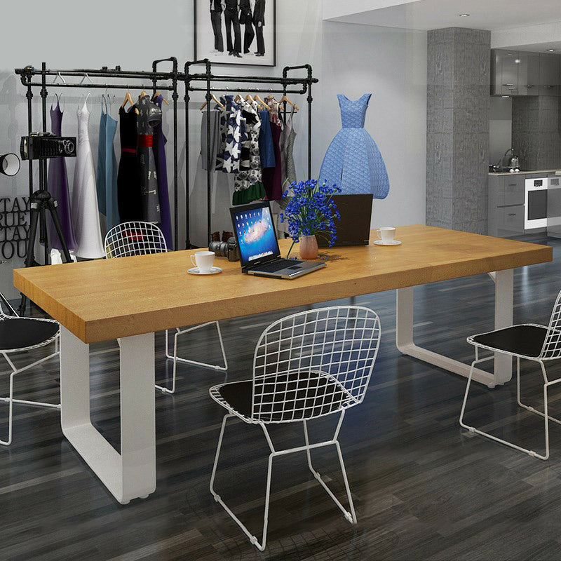 Metal Industrial Rectangle Dining Table Pine Solid Wood Top Table with Sled Base 63"L x 27.6"W x 29.5"H Without Chairs Clearhalo ' dining_table' 'Dining Tables & Seating' 'Dining Tables' 'furn' 'furn_dining_table' 'Furniture' 'furniture_dining_table' 'Kitchen & Dining Furniture' 'kitchen&dining_furn' 'kitchen' 'kitchen_dining_table' 4537992