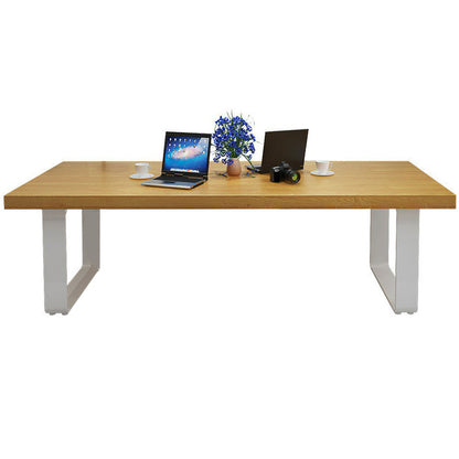 Metal Industrial Rectangle Dining Table Pine Solid Wood Top Table with Sled Base Without Chairs Clearhalo ' dining_table' 'Dining Tables & Seating' 'Dining Tables' 'furn' 'furn_dining_table' 'Furniture' 'furniture_dining_table' 'Kitchen & Dining Furniture' 'kitchen&dining_furn' 'kitchen' 'kitchen_dining_table' 4537993