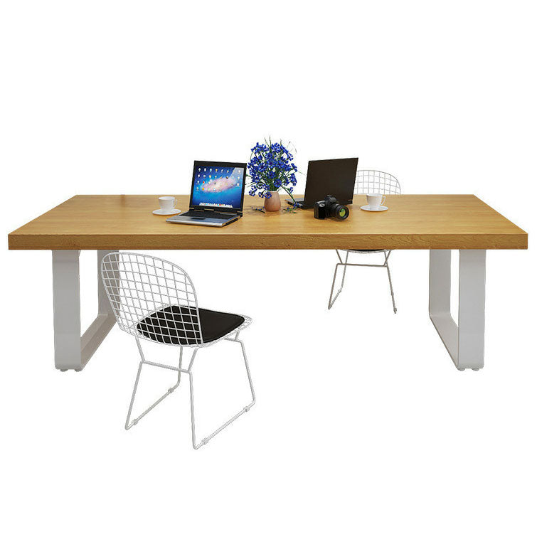 Metal Industrial Rectangle Dining Table Pine Solid Wood Top Table with Sled Base Clearhalo ' dining_table' 'Dining Tables & Seating' 'Dining Tables' 'furn' 'furn_dining_table' 'Furniture' 'furniture_dining_table' 'Kitchen & Dining Furniture' 'kitchen&dining_furn' 'kitchen' 'kitchen_dining_table' 4537995