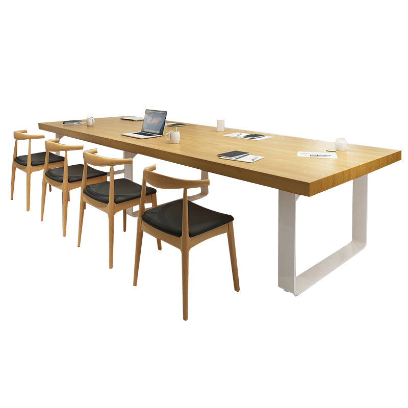 Metal Industrial Rectangle Dining Table Pine Solid Wood Top Table with Sled Base Clearhalo ' dining_table' 'Dining Tables & Seating' 'Dining Tables' 'furn' 'furn_dining_table' 'Furniture' 'furniture_dining_table' 'Kitchen & Dining Furniture' 'kitchen&dining_furn' 'kitchen' 'kitchen_dining_table' 4537996