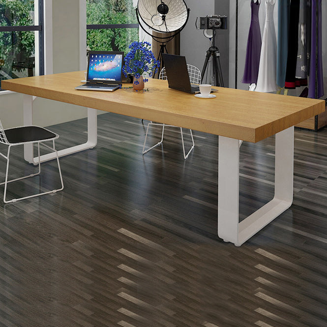 Metal Industrial Rectangle Dining Table Pine Solid Wood Top Table with Sled Base Clearhalo ' dining_table' 'Dining Tables & Seating' 'Dining Tables' 'furn' 'furn_dining_table' 'Furniture' 'furniture_dining_table' 'Kitchen & Dining Furniture' 'kitchen&dining_furn' 'kitchen' 'kitchen_dining_table' 4537997
