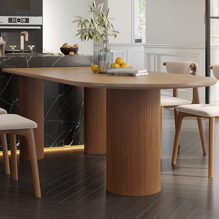 Modern Style Dining Table Solid Wood Dining Table with 3 Legs for Kitchen Brown 63"L x 31.5"W x 29.5"H Without Chairs Clearhalo ' dining_table' 'Dining Tables & Seating' 'Dining Tables' 'furn' 'furn_dining_table' 'Furniture' 'furniture_dining_table' 'Kitchen & Dining Furniture' 'kitchen&dining_furn' 'kitchen' 'kitchen_dining_table' 4538009