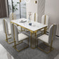 Metal Traditional Luxury Rectangle Indoor Table Marble Top Table with 4 Legs White 55.1"L x 31.5"W x 29.5"H Without Chairs Clearhalo ' dining_table' 'Dining Tables & Seating' 'Dining Tables' 'furn' 'furn_dining_table' 'Furniture' 'furniture_dining_table' 'Kitchen & Dining Furniture' 'kitchen&dining_furn' 'kitchen' 'kitchen_dining_table' 4538021