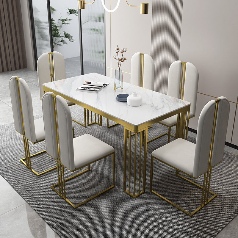 Metal Traditional Luxury Rectangle Indoor Table Marble Top Table with 4 Legs White 55.1"L x 31.5"W x 29.5"H Without Chairs Clearhalo ' dining_table' 'Dining Tables & Seating' 'Dining Tables' 'furn' 'furn_dining_table' 'Furniture' 'furniture_dining_table' 'Kitchen & Dining Furniture' 'kitchen&dining_furn' 'kitchen' 'kitchen_dining_table' 4538021