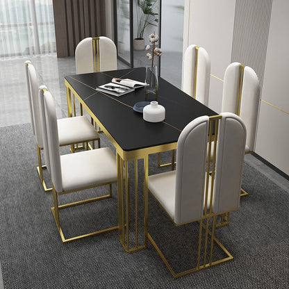 Metal Traditional Luxury Rectangle Indoor Table Marble Top Table with 4 Legs Black 51.2"L x 27.6"W x 29.5"H Without Chairs Clearhalo ' dining_table' 'Dining Tables & Seating' 'Dining Tables' 'furn' 'furn_dining_table' 'Furniture' 'furniture_dining_table' 'Kitchen & Dining Furniture' 'kitchen&dining_furn' 'kitchen' 'kitchen_dining_table' 4538024