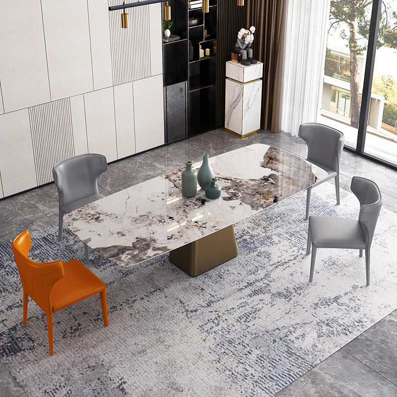 Modern Dining Table Stone Top Table with Stainless Steel Pedestal Base Gold Without Chairs Clearhalo ' dining_table' 'Dining Tables & Seating' 'Dining Tables' 'furn' 'furn_dining_table' 'Furniture' 'furniture_dining_table' 'Kitchen & Dining Furniture' 'kitchen&dining_furn' 'kitchen' 'kitchen_dining_table' 4538033