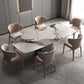 Modern Dining Table Stone Top Table with Stainless Steel Pedestal Base Gray 78.7"L x 39.4"W x 29.5"H Without Chairs Clearhalo ' dining_table' 'Dining Tables & Seating' 'Dining Tables' 'furn' 'furn_dining_table' 'Furniture' 'furniture_dining_table' 'Kitchen & Dining Furniture' 'kitchen&dining_furn' 'kitchen' 'kitchen_dining_table' 4538034